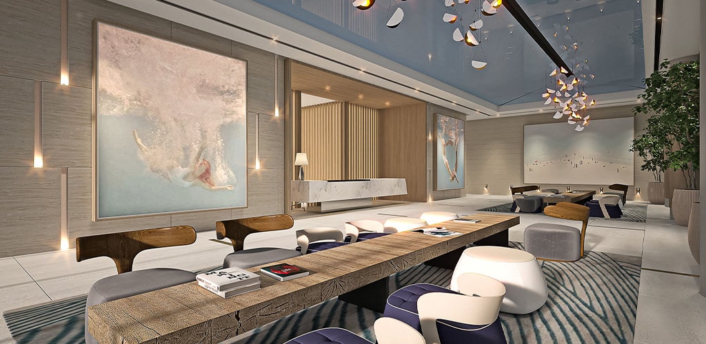 Selene Oceanfront Residences lobby and table