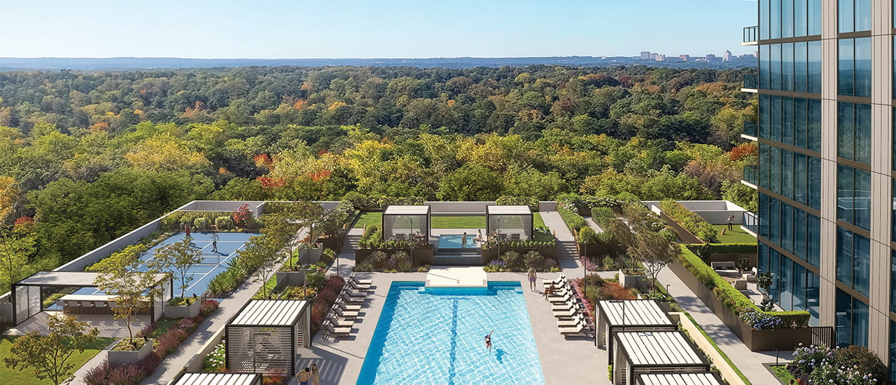 Elyse Buckhead rendering of pool and Atlanta skyline
